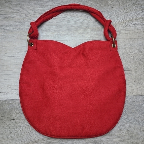 VINTAGE Escada Red Velvet Bronze Logo Sweetheart Knotted Strap Handbag - Picture 5 of 11